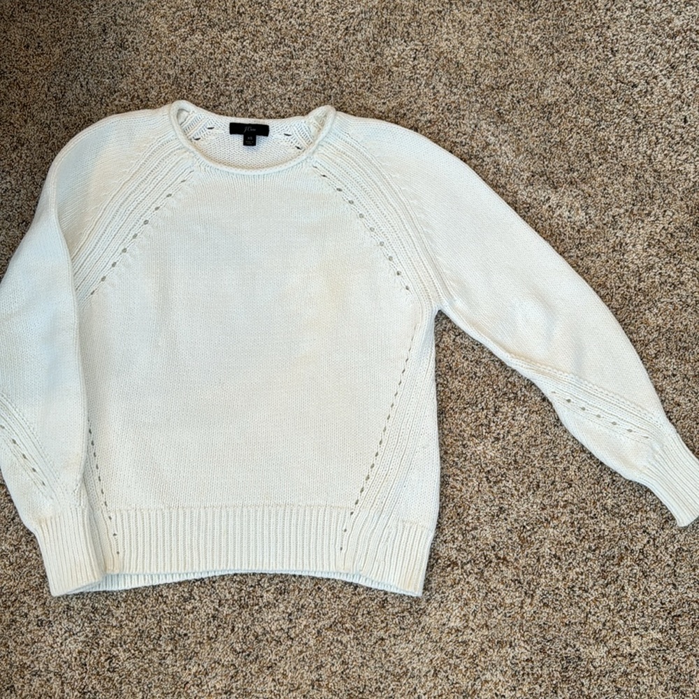 J. Crew White Pullover Sweater with Pointelle stitching